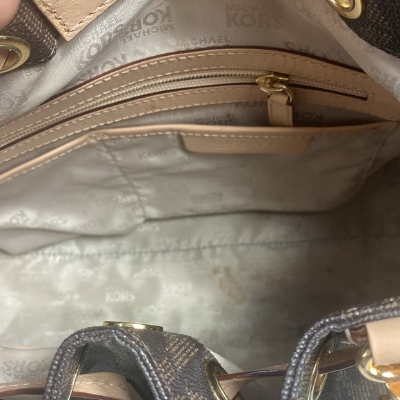 Michael Kors Brown Logo Canvas Satchel Tote with Leather Trim gold-tone hardware - Picture 10 of 16